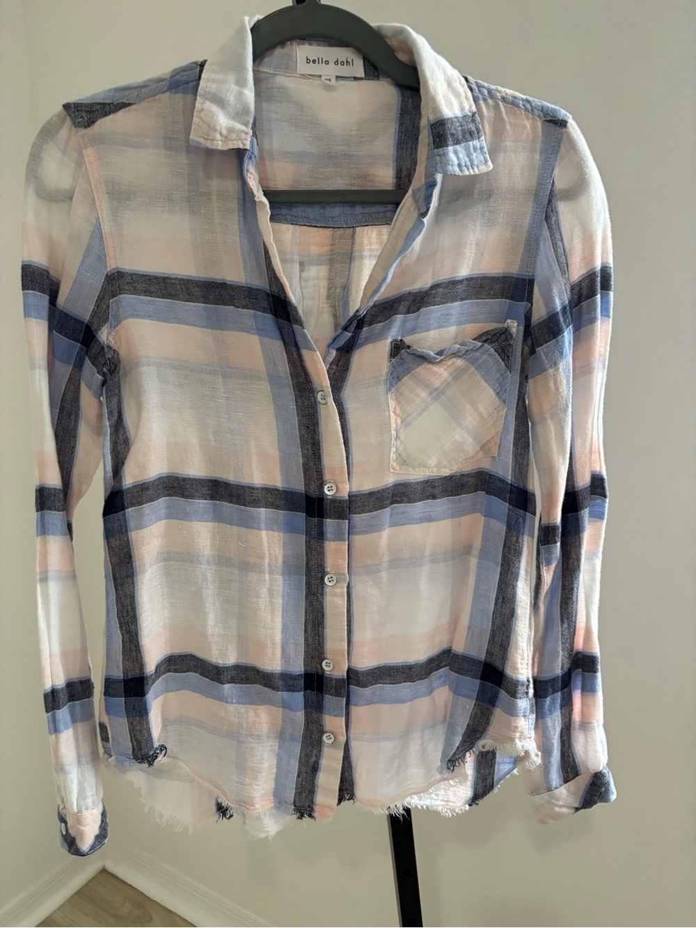 Bella Dahl Lightweight Plaid Button-Up Shirt - White, Blue, Peach